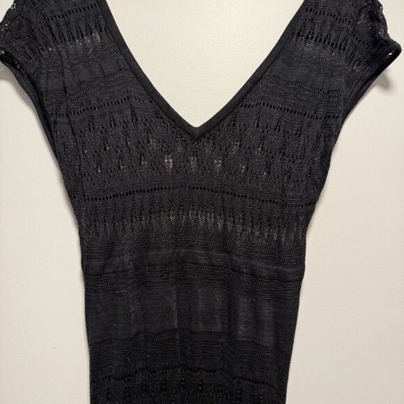 Bebe Black Maxi Crochet Body Con Dress Large Short Sleeve - Picture 5 of 10